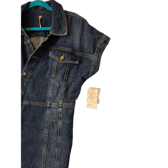 Free People The City Button-Front Denim Dress, Asymmetrical NWT | L |Preppy Boho - Picture 6 of 10